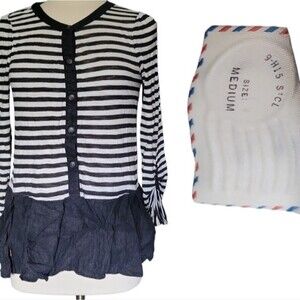 Anthropologie Postmark Striped Peplum Knit Top - M